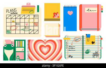 Cute planners notebooks and sticky notes set Stock Vector