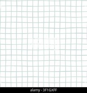 Hand drawn grid pattern with uneven lines in blue colors on white background. Minimalist doodle checkered texture for textile print, baby shower, stationery, gift wrapping paper. Geometric design Stock Vector