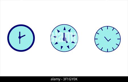 blue clock icon set-minimal flat wall clock vector illustrations Stock Vector