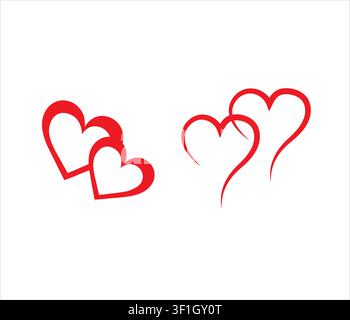 romantic two red hearts set clipart and line art for vector illustration Stock Vector