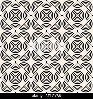 Interlocking Circles Seamless Pattern. Retro Futuristic Seamless Geometric Line Art Stock Vector