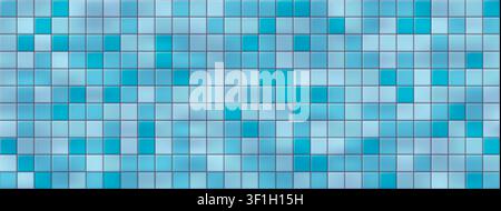 Abstract square mosaic pattern with glossy light effect. Bathroom tile design for spa, swimming pool, kitchen backsplash or bathroom wall. Stock Vector