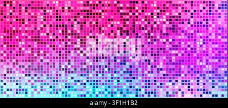 Sparkling mirrored tiles with vibrant glow and party mood. Sequin pink disco backdrop perfect for nightlife, DJ and dance visuals. Stock Vector