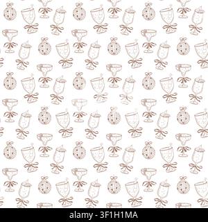 Playful monochrome illustration with drinks, bows and citrus elements. Seamless cocktail pattern ideal for invitations, summer parties and trendy desi Stock Vector