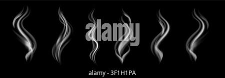 Soft flowing vapor and smoke lines rising like aroma from coffee, tea or BBQ. Realistic steam food effect for hot cuisine, cooking scenes, mug or kett Stock Vector