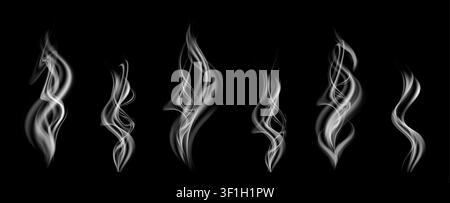 Flowing transparent mist waves creating aroma feeling above mug or grill. Realistic steam food effect for hot cuisine, coffee, tea and BBQ cooking sce Stock Vector