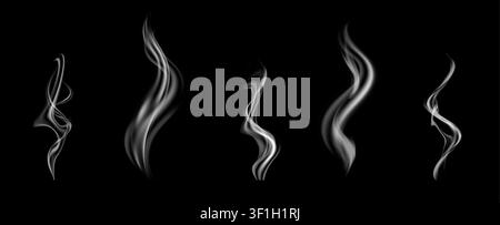 Soft smoky mist shaped like warm air flow above a cup or dish. Realistic steam food effect great for cooking, restaurant menus, kitchen visuals and de Stock Vector