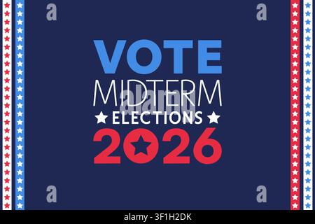Vote Midterm Elections 2026 Typography Poster with Patriotic Side Border Design Vector Illustration Stock Vector