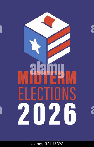 Midterm Elections 2026 Vertical Poster with Ballot Box Voting Icon Vector Illustration Stock Vector