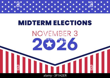 Midterm Elections November 3 2026 Poster with Stars Header and Striped Bottom Border Vector Illustration Stock Vector