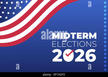 Midterm Elections 2026 Typography Banner with Flowing American Flag Wave Background Vector Illustration Stock Vector