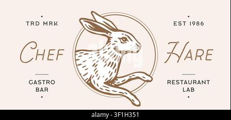 Hare, rabbit sketch. Vintage chef hare restaurant sign Stock Vector