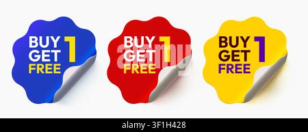 Buy one get one free promotion labels. Colorful sale stickers for your marketing business. Vector illustration Stock Vector