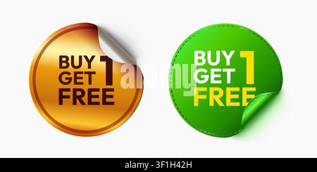 Buy one get one free promotion stickers for retail sales and discount marketing campaigns. Vector illustration Stock Vector