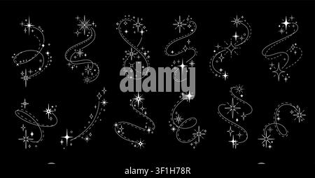 Sparkle twinkle stars with starburst and blink glitters of star burst flash and celestial shapes. Twinkle star icons with light sparkles of shooting stars with magic shine and magic sparks in motion Stock Vector