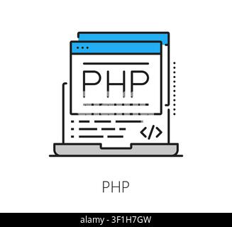 Software PHP program code line icon or sign. Software engineering lineart symbol, application programing sign. Program code development icon Stock Vector
