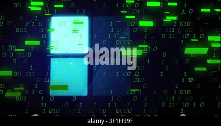 2x2 tile group centering alternating tile lighting sparking green bits stream masking tiles in tech Stock Photo
