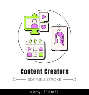 Content creators neubrutalism concept icon Stock Vector