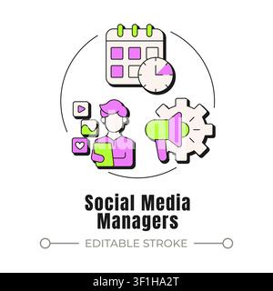 Social media managers neubrutalism concept icon Stock Vector