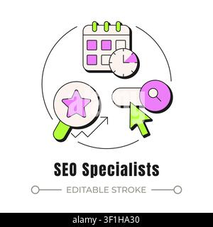 SEO specialists neubrutalism concept icon Stock Vector