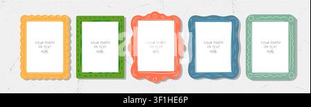 Colorful rectangle kid photo frames. Hand drawn borders for pictures or photo frames. Doodles for picture square frames. Stock Vector