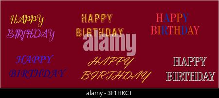 Happy birthday text typography set with various colorful fonts and creative lettering styles. Festive card vector illustration. Stock Vector