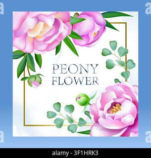 Pink peony floral frame with decorative botanical elements Stock Vector