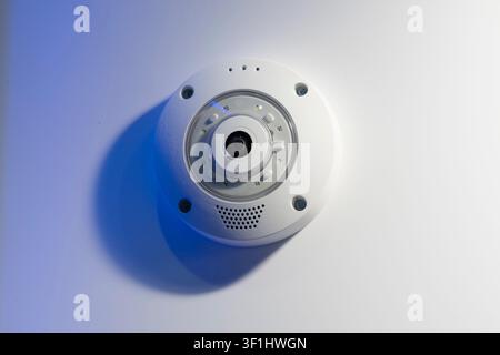 Close-up of a modern CCTV security camera installed for professional video surveillance. Advanced smart monitoring solution featuring high-resolution Stock Photo