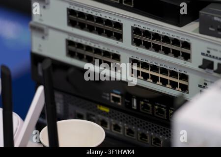 Modern IT infrastructure for business networking, cloud computing, telecommunications and surveillance systems. Stock Photo