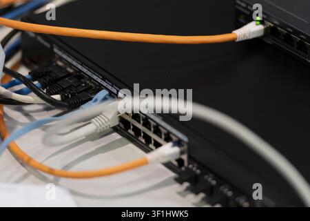Modern IT infrastructure for business networking, cloud computing, telecommunications and surveillance systems. Stock Photo