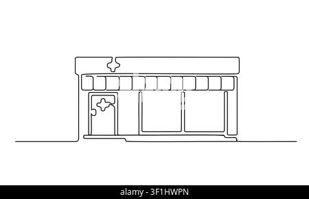 Pharmacy Storefront One Line Illustration Stock Vector