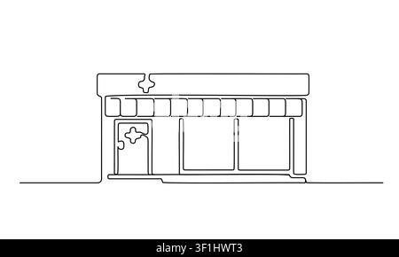 Pharmacy Storefront One Line Illustration Stock Vector