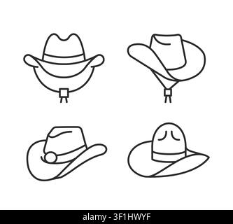 Cowboy Hats Icons Set Stock Vector