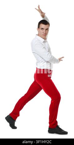 Professional dancer practicing moves on white background Stock Photo
