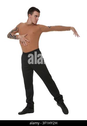 Professional dancer practicing moves on white background Stock Photo