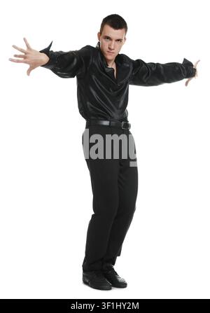 Professional dancer practicing moves on white background Stock Photo