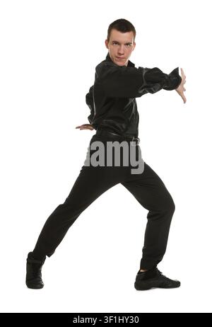 Professional dancer practicing moves on white background Stock Photo