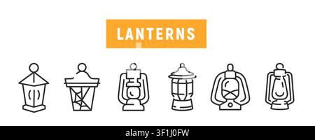 Lanterns Icons Set Stock Vector