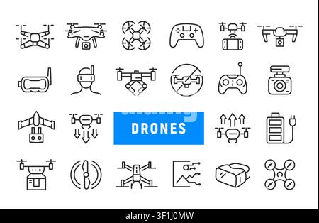 Drones Icons Set Stock Vector