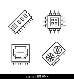 Computer Hardware Icons Set Stock Vector