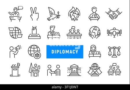 Diplomacy Icons Set Stock Vector