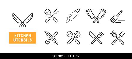 Kitchen Utensils Icons Set Stock Vector