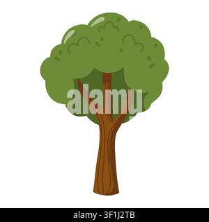 Large green deciduous tree with rounded leafy canopy. Cartoon vector illustration on white background  Stock Vector