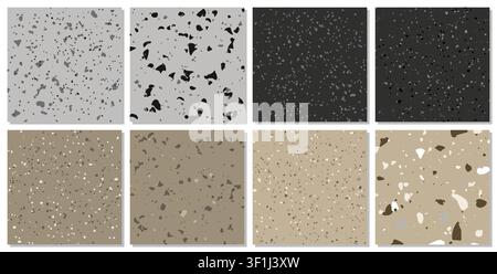 Set of 8 Terrazzo flooring seamless pattern Venetian style stock illustration. Marble vector background set. Rock textures. stock illustration Stock Vector