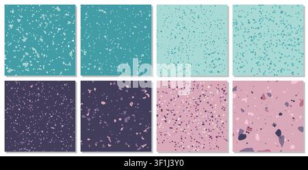 Set of 8 Terrazzo flooring seamless pattern Venetian style stock illustration. Marble vector background set. Rock textures. stock illustration Stock Vector
