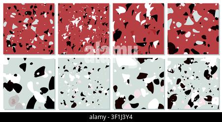 Set of 8 Terrazzo flooring seamless pattern Venetian style stock illustration. Marble vector background set. Rock textures. stock illustration Stock Vector