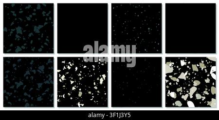 Set of 8 Terrazzo flooring seamless pattern Venetian style stock illustration. Marble vector background set. Rock textures. stock illustration Stock Vector