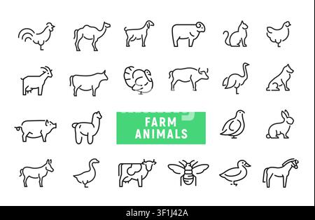 Farm Animals Icons Set Stock Vector