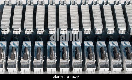 Data center roof showing server cooling units and IT infrastructure Stock Photo