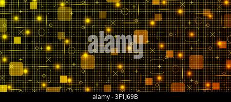 Yellow fui HUD grid background. Hi tech GUI digital dashboard interface. Futuristic VR game ai screen. Mesh pattern in blueprint style. Vector illustr Stock Vector